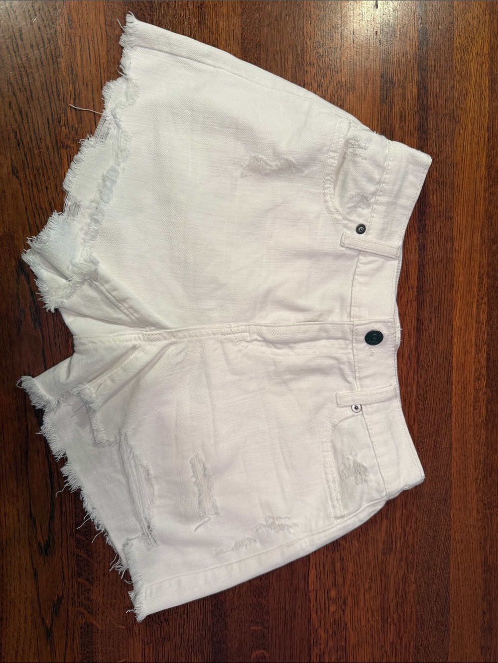 aerie White Distressed Frayed Hem Denim Shorts